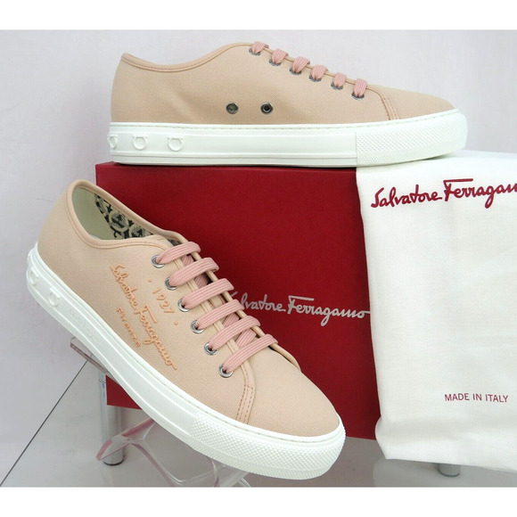 FERRAGAMO MEDITERR WOMEN PINK LEMONADE CANVAS LEATHER TRIM